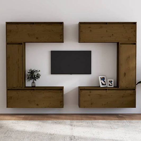 FURCO Gaiva Honey Brown Solid Pinewood TV Unit with Versatile Storage