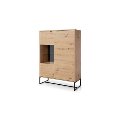 FURCO Watford Natural Oak Cabinet with Display Shelves and Steel Legs - 93cm