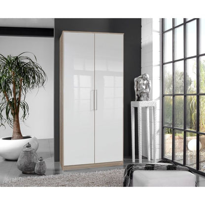 Gema 2 Door Wardrobe in Oak & White Gloss | Contemporary Contrast