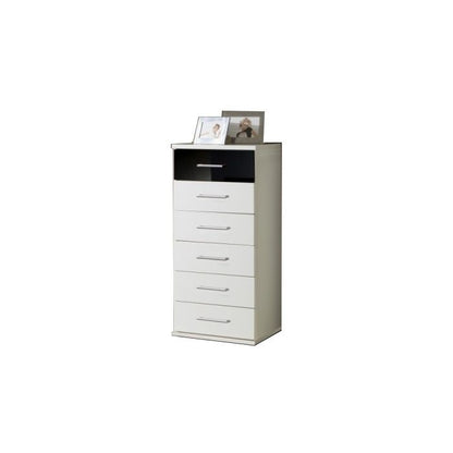 Gema 6 Drawer Narrow Chest | White & Black Gloss | Sleek Storage | Furco