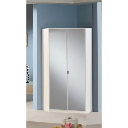 Gema White Gloss 2 Door Mirrored Corner Wardrobe | Chic Space Saver