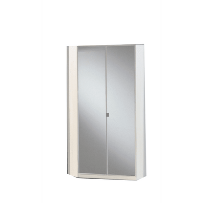 Gema White Gloss Mirrored Corner Wardrobe | Hinged | White | Mirror, 8 Shelves | 2 Doors | 95cm