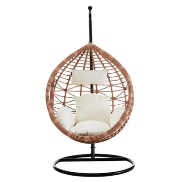 FURCO Gazit Natural Rattan Effect Outdoor Hanging Chair with Cut-Out Sides and Cushions