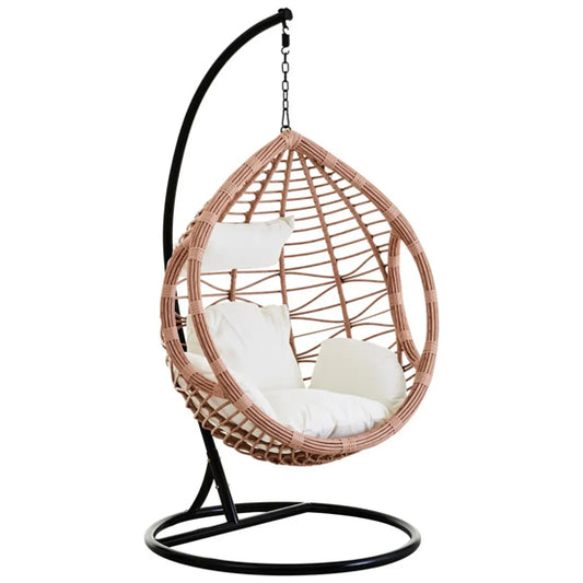 FURCO Gazit Natural Rattan Effect Outdoor Hanging Chair with Cut-Out Sides and Cushions