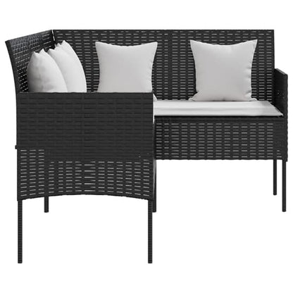 Gazit Poly Rattan L-Shaped Couch Sofa With Cushions In Black