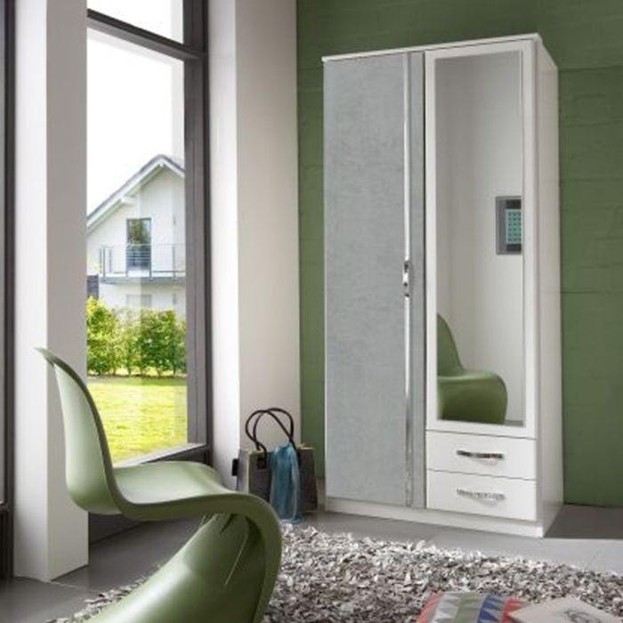 Dewi Mirrored 2-Door Wardrobe with 2 Drawers | Grey and White Contemporary Storage Solution | Furco