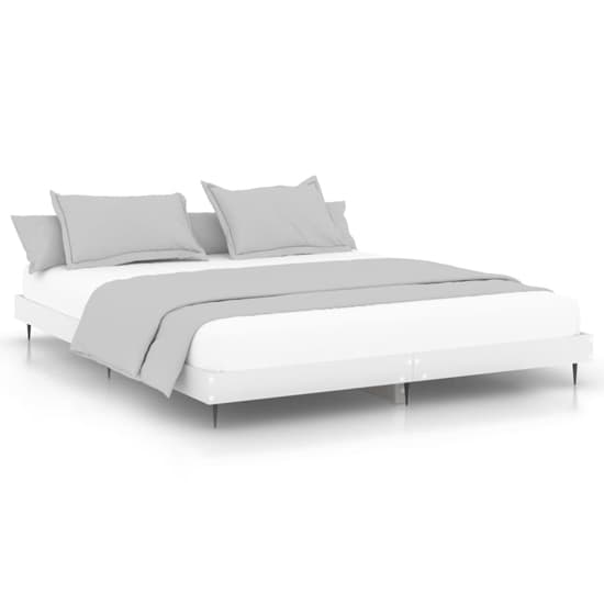 Furco Gemma White Wooden Double Bed with Black Metal Legs - Modern Design, Durable Construction, Mattress Compatible