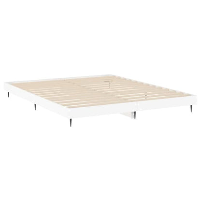 Furco Gemma White Wooden Double Bed with Black Metal Legs - Modern Design, Durable Construction, Mattress Compatible