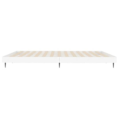 Furco Gemma White Wooden Double Bed with Black Metal Legs - Modern Design, Durable Construction, Mattress Compatible