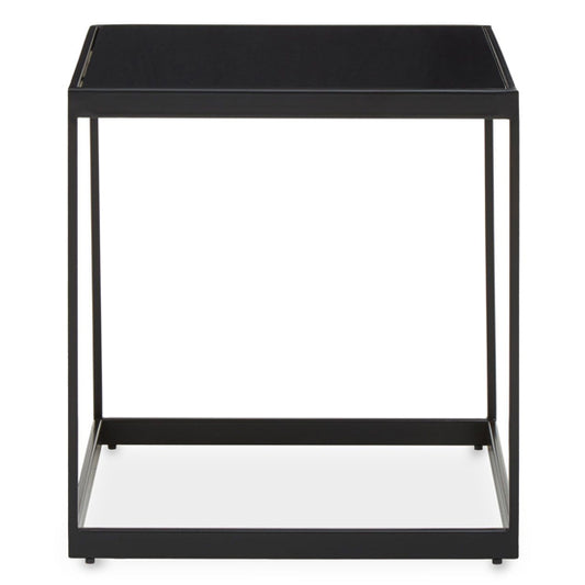 Modern Black Metal and Wood End Table with Marble Top