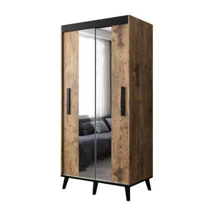 Chestnut Sliding Mirrored Wardrobe with 2 Doors - 100cm Width