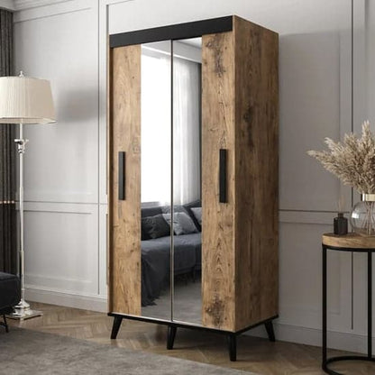 Chestnut Sliding Mirrored Wardrobe with 2 Doors - 100cm Width