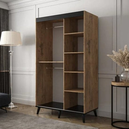 Genoa Mirrored Sliding Wardrobe with 2 Doors, 120cm Chestnut Oak Storage Solution