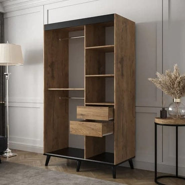 Genoa Mirrored Sliding Wardrobe with 2 Doors, 120cm Chestnut Oak Storage Solution