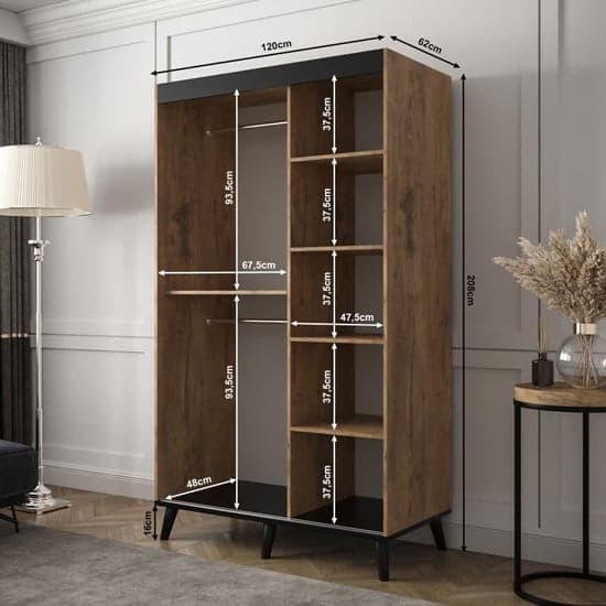 Genoa Mirrored Sliding Wardrobe with 2 Doors, 120cm Chestnut Oak Storage Solution