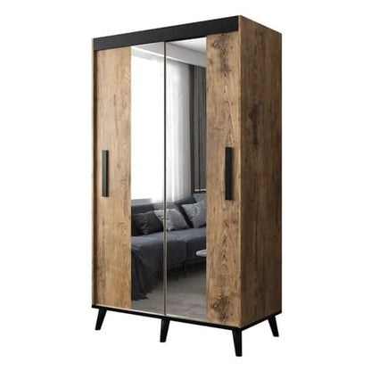 Genoa Mirrored Sliding Wardrobe with 2 Doors, 120cm Chestnut Oak Storage Solution