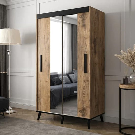 Genoa Mirrored Sliding Wardrobe with 2 Doors, 120cm Chestnut Oak Storage Solution