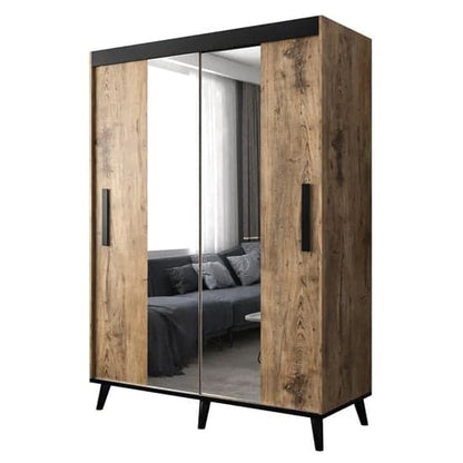 Genoa Mirrored Sliding Wardrobe 150cm Chestnut with Storage Rails and Shelves