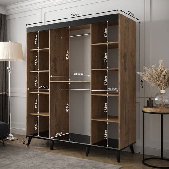 Genoa I 200cm Mirrored Sliding Wardrobe in Chestnut with Storage Solutions