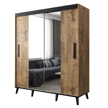 Genoa I 200cm Mirrored Sliding Wardrobe in Chestnut with Storage Solutions