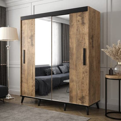 Genoa I 200cm Mirrored Sliding Wardrobe in Chestnut with Storage Solutions