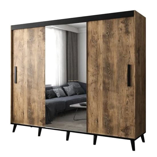 Genoa I 250cm Chestnut Oak Mirrored Sliding Wardrobe with 3 Doors