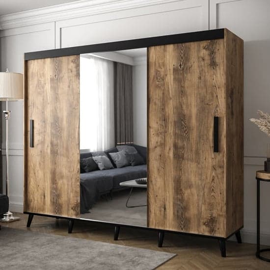 Genoa I Mirrored Wardrobe Sliding 3 Doors 250cm In Chestnut