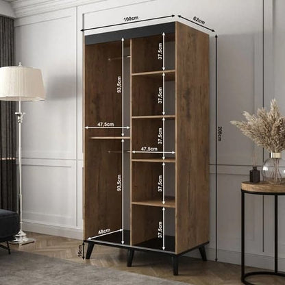 Genoa II 100cm Chestnut Mirrored Sliding Wardrobe with 2 Doors