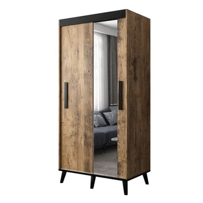 Genoa II 100cm Chestnut Mirrored Sliding Wardrobe with 2 Doors