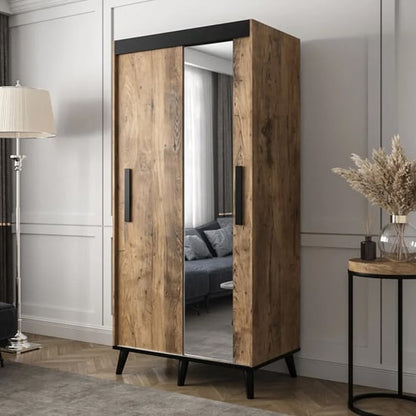 Genoa II 100cm Chestnut Mirrored Sliding Wardrobe with 2 Doors