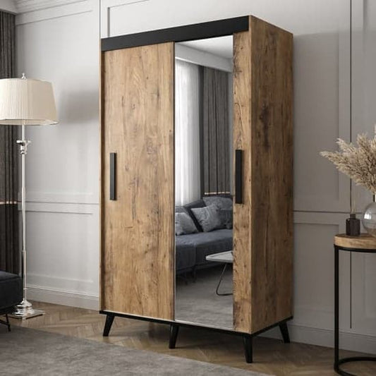 Genoa II Chestnut Oak Mirrored Sliding Wardrobe with 2 Doors, 120cm