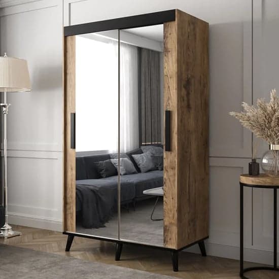 Genoa III Chestnut Oak Mirrored Sliding Wardrobe with 2 Doors - 120cm