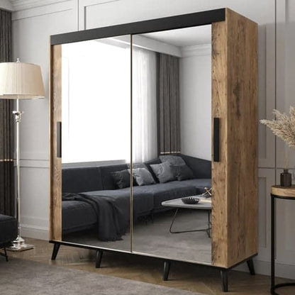 Genoa III Chestnut Oak Mirrored Sliding Wardrobe - 150cm, 2 Doors with Shelves and Rails