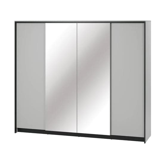 Genoa Mirrored Wardrobe With 4 Doors In Grey And LED