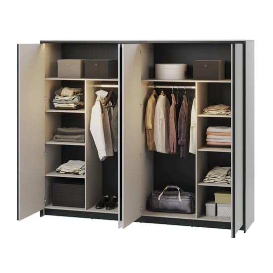 Genoa Mirrored Wardrobe With 4 Doors In Grey And LED