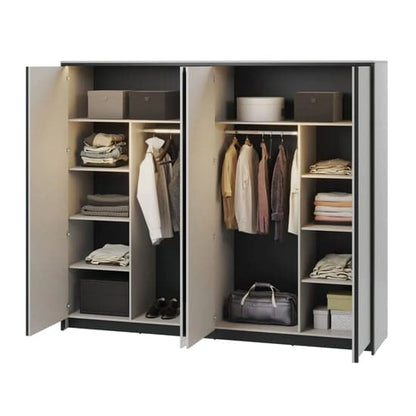 Genoa Mirrored Wardrobe With 4 Doors In Grey And LED