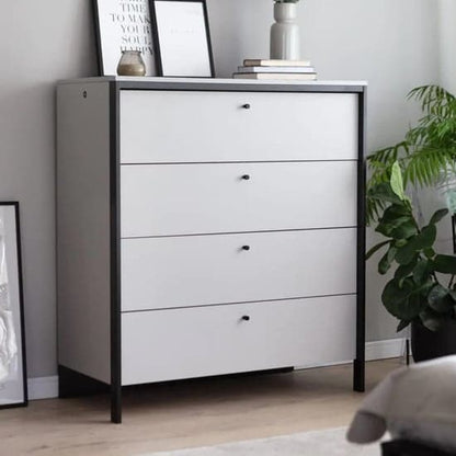 Genoa Wooden Chest Of 4 Drawers In Grey And LED