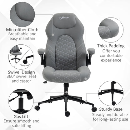 Vinsetto Home Office Desk Chair, Computer Chair with Flip Up Armrests, Swivel Seat and Tilt Function, Light Grey