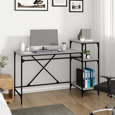 Gia Grey Sonoma Oak Wooden Computer Desk with Shelves for Home Office