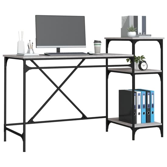 Gia Grey Sonoma Oak Wooden Computer Desk with Shelves for Home Office