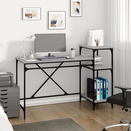 Gia Grey Sonoma Oak Wooden Computer Desk with Shelves for Home Office