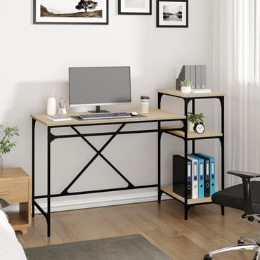 Furco Gia Large Sonoma Oak Computer Desk with Shelves for Home Office