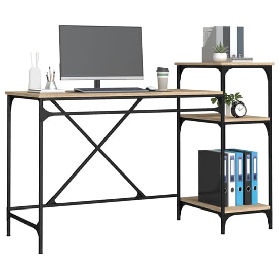 Furco Gia Large Sonoma Oak Computer Desk with Shelves for Home Office