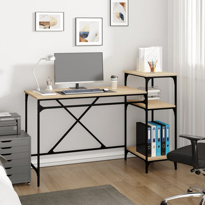 Furco Gia Large Sonoma Oak Computer Desk with Shelves for Home Office