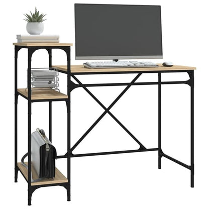 Furco Gia Sonoma Oak Wooden Computer Desk with Shelves for Home Office