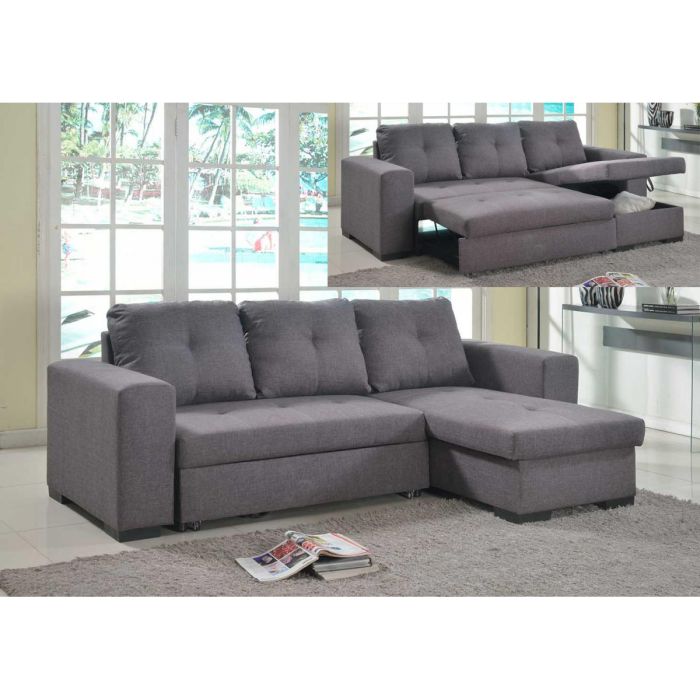 Modern Innovation Chester Linen Grey Chaise Sofa Bed with Hidden Storage - Nestium