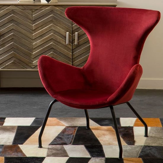 Red Velvet Armchair with Black Metal Legs for Living Room Comfort