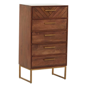 Gijon Mango Wood Chest Of 5 Drawers In Brown