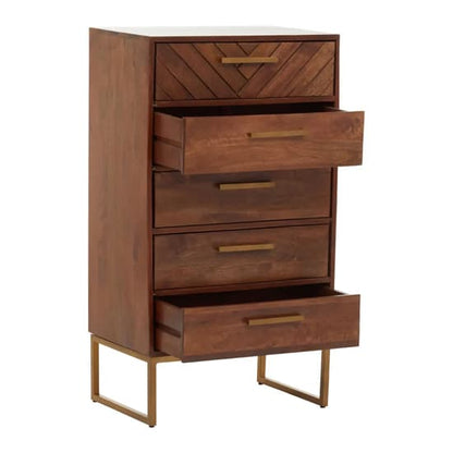 Gijon Mango Wood Chest Of 5 Drawers In Brown