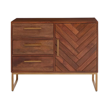 FURCO Brown Mango Wood Sideboard with Door and 3 Drawers for Dining and Living Rooms